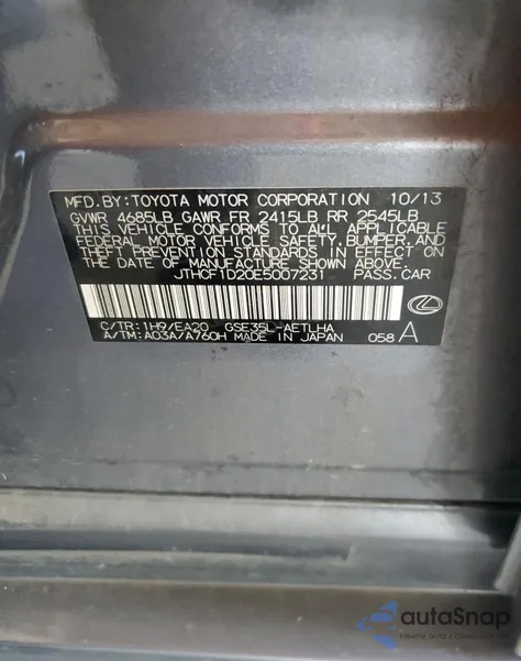 2014 Lexus Is 250 from USA, damaged, VIN JTHCF1D20E5007231